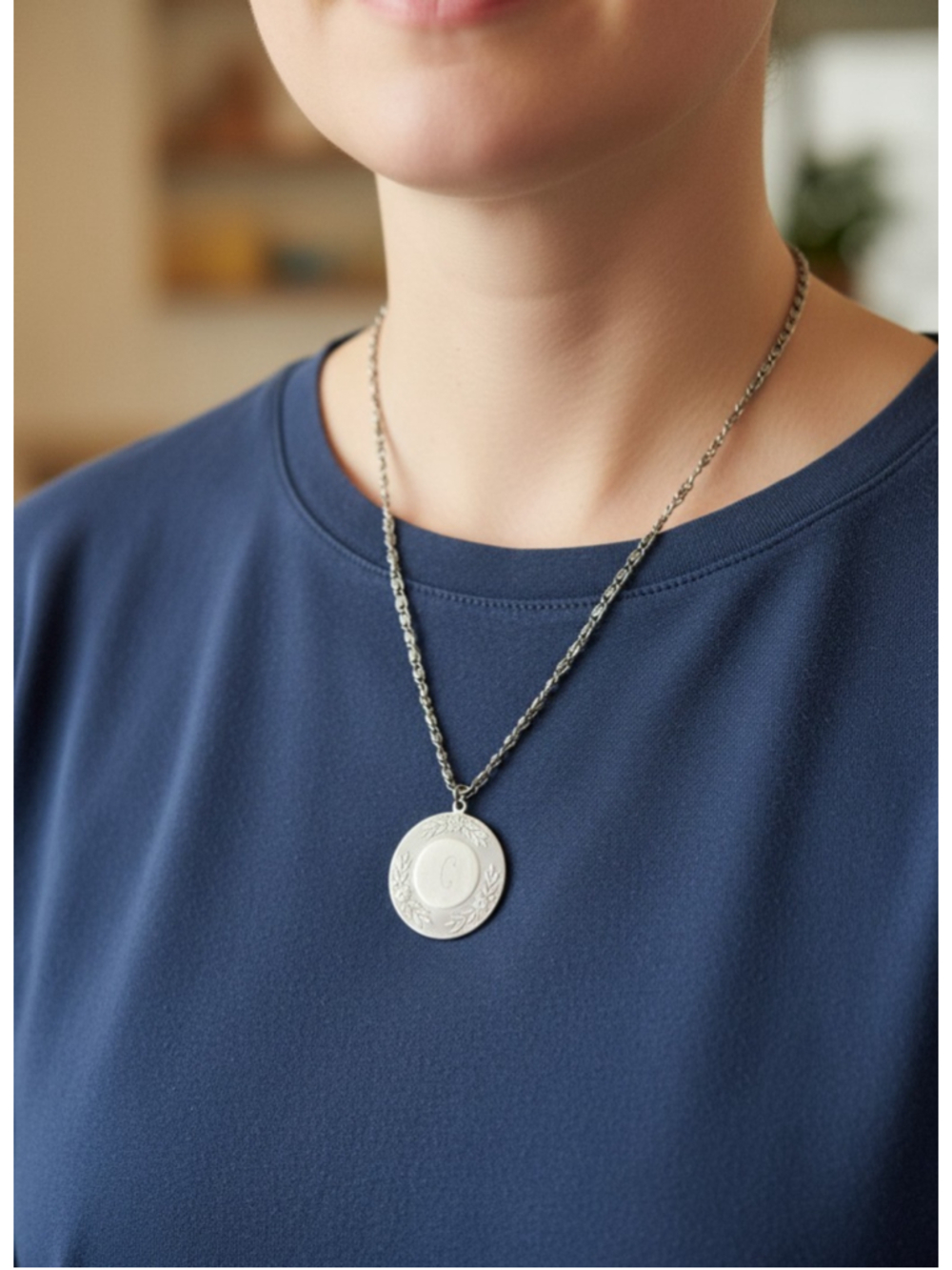 Vintage Monogram “C” Pendant Necklace Silver Tone Floral Engraved Medallion...